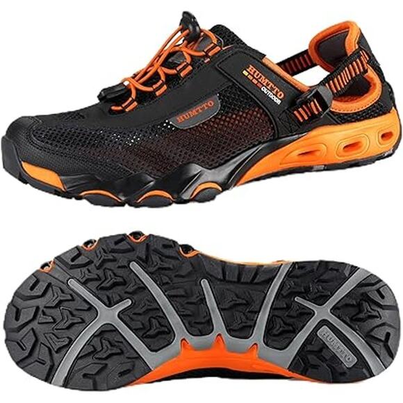 New Humtto Mens Size 9-9.5 Black Orange Amphibious Hiking Water Sandlas Shoes - Picture 1 of 6